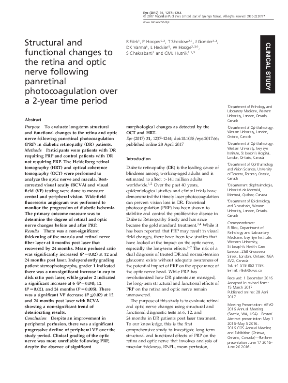 (PDF) Structural and functional changes to the retina and optic nerve ...