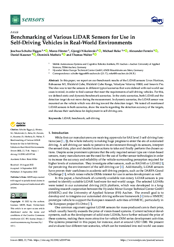(PDF) Benchmarking of Various LiDAR Sensors for Use in Self-Driving ...
