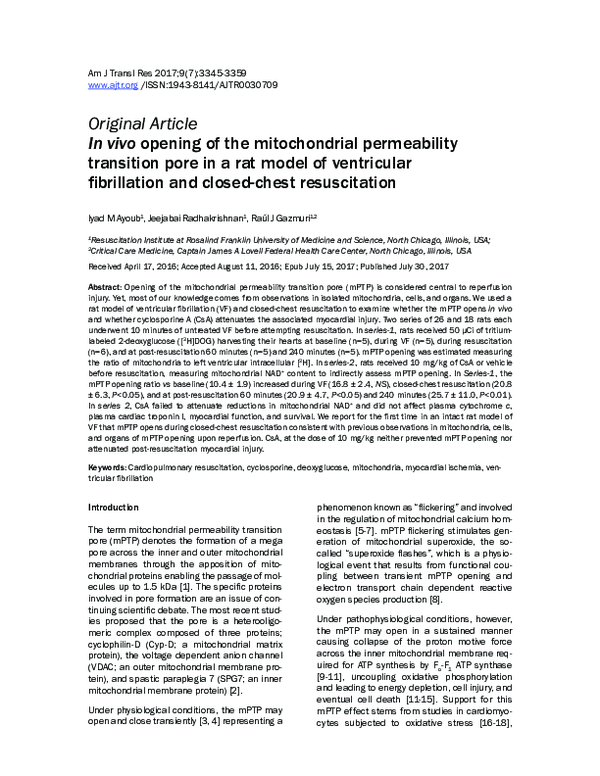 (PDF) In vivo opening of the mitochondrial permeability transition pore ...