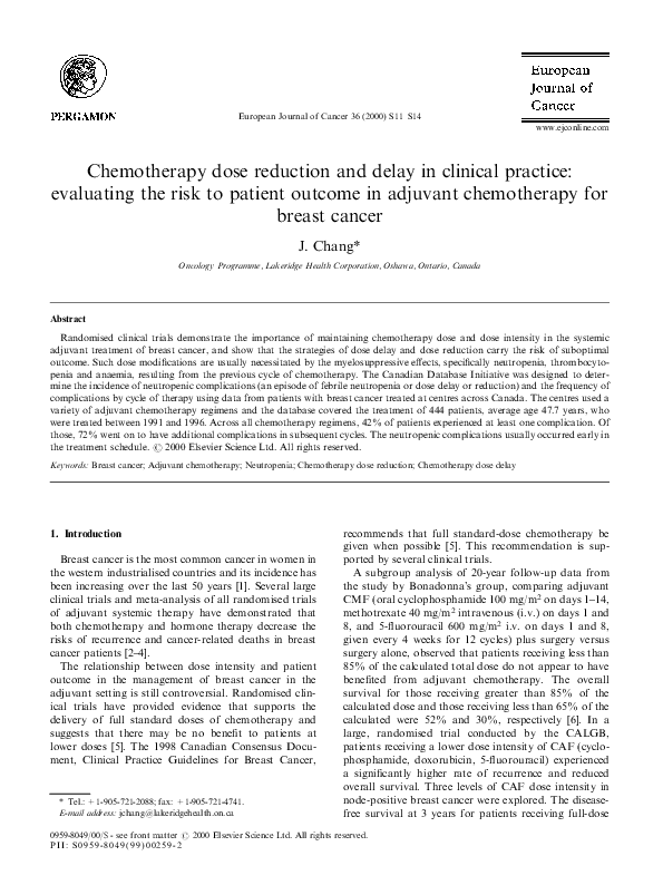 (PDF) Chemotherapy dose reduction and delay in clinical practice