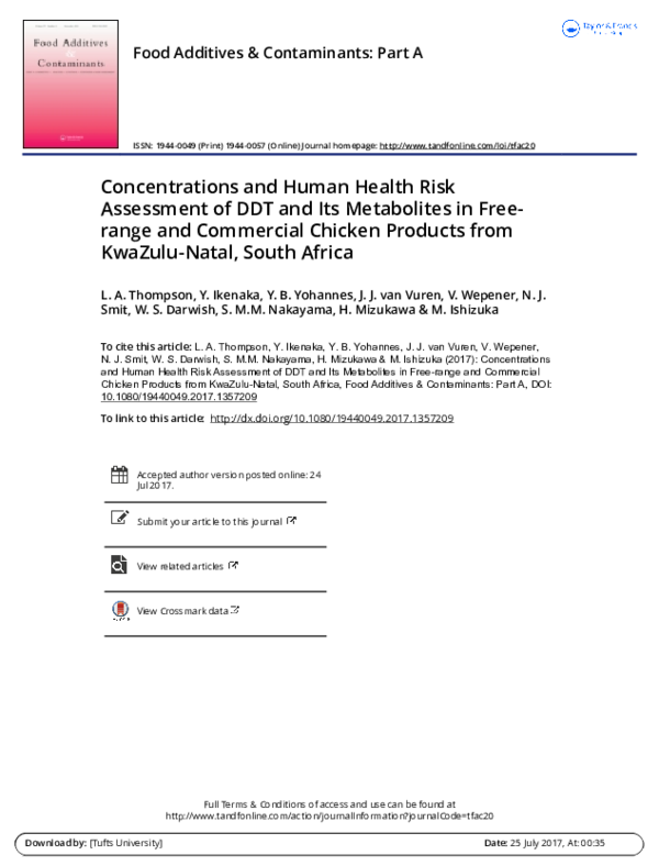 (PDF) Concentrations and human health risk assessment of DDT and its ...
