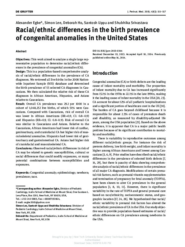 (PDF) Racial/ethnic differences in the birth prevalence of congenital ...