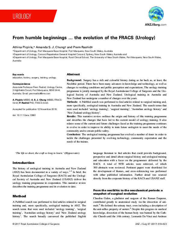 (PDF) From humble beginnings … the evolution of the FRACS (Urology)