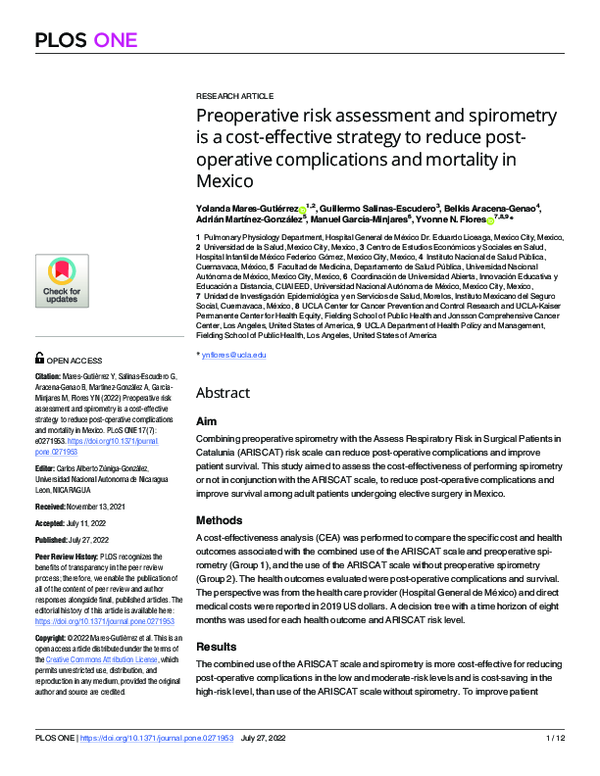 (PDF) Preoperative risk assessment and spirometry is a costeffective