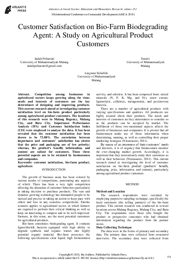 (PDF) Customer Satisfaction on Bio-Farm Biodegrading Agent: A Study on ...