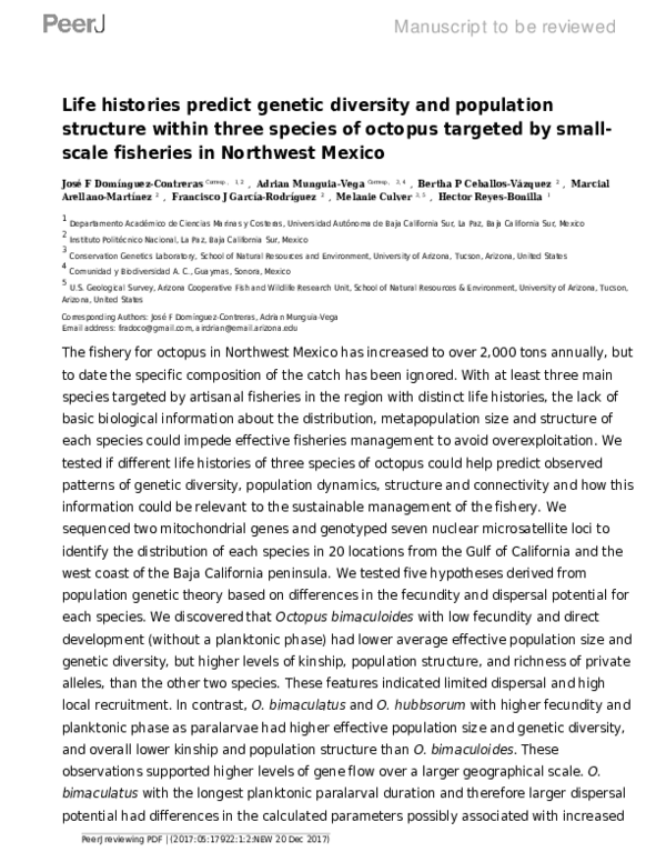 (PDF) Octopus Life Histories and Genetic Diversity