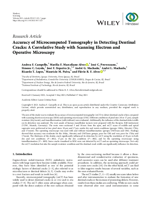 (PDF) Accuracy of Microcomputed Tomography in Detecting Dentinal Cracks ...