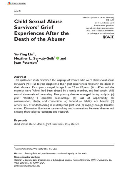(PDF) Child Sexual Abuse Survivors’ Grief Experiences After the Death ...