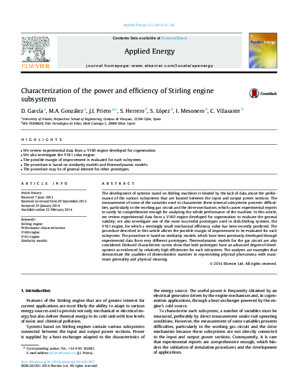 (PDF) Characterization of the power and efficiency of Stirling engine ...