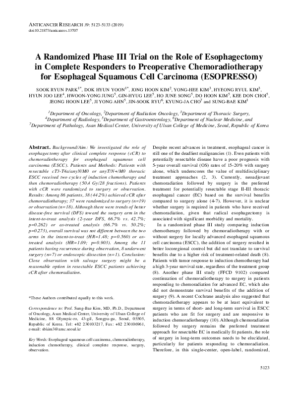(PDF) A Randomized Phase III Trial on the Role of Esophagectomy in ...