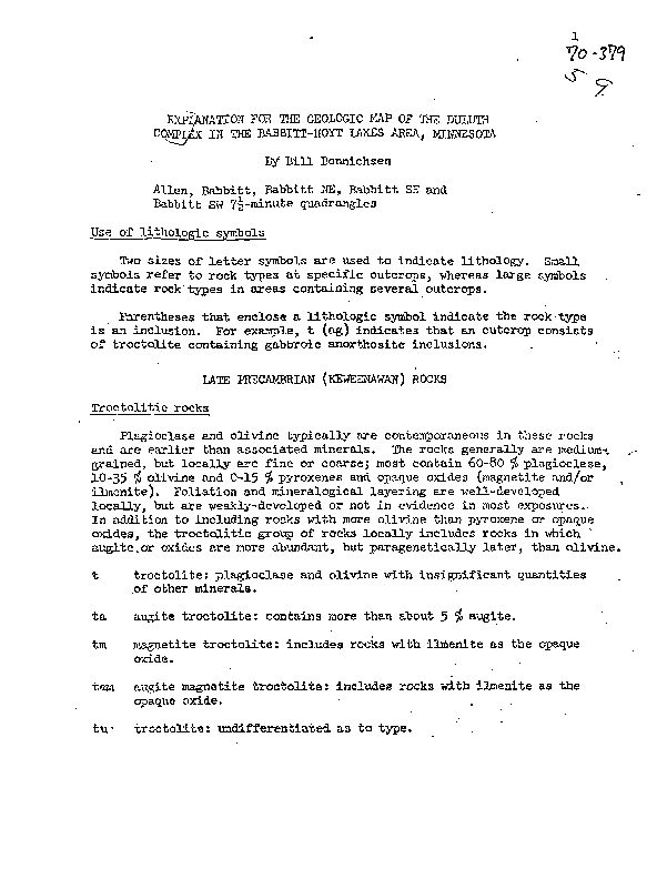 (PDF) Explanation of the geologic map of the Duluth Complex in the