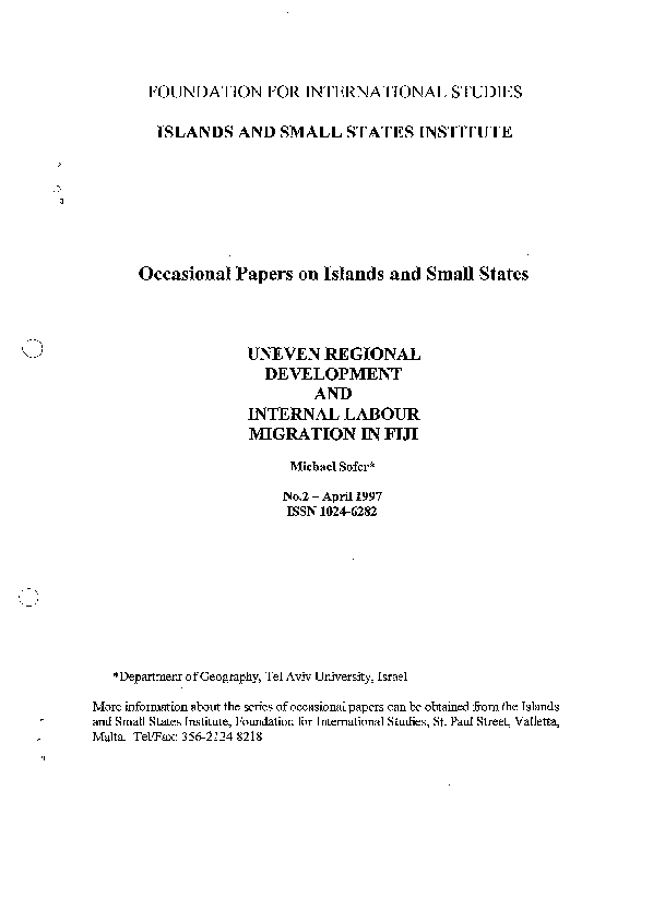 (PDF) Uneven regional development and internal labor migration in Fiji