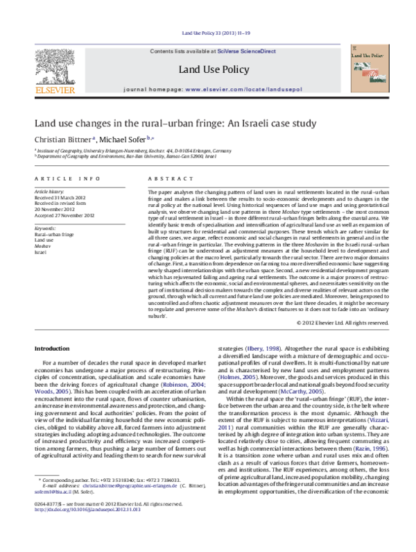 (PDF) Land use changes in the rural–urban fringe: An Israeli case study