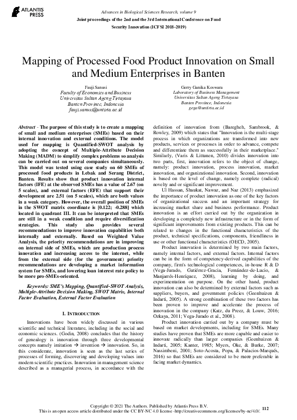 (PDF) Mapping of Processed Food Product Innovation on Small and Medium ...