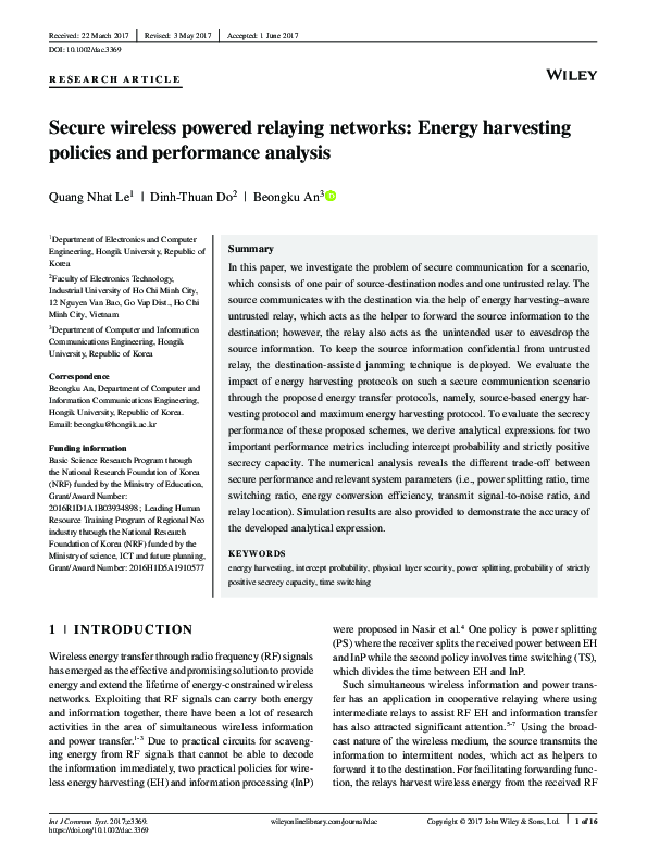 (PDF) Secure wireless powered relaying networks: Energy harvesting ...