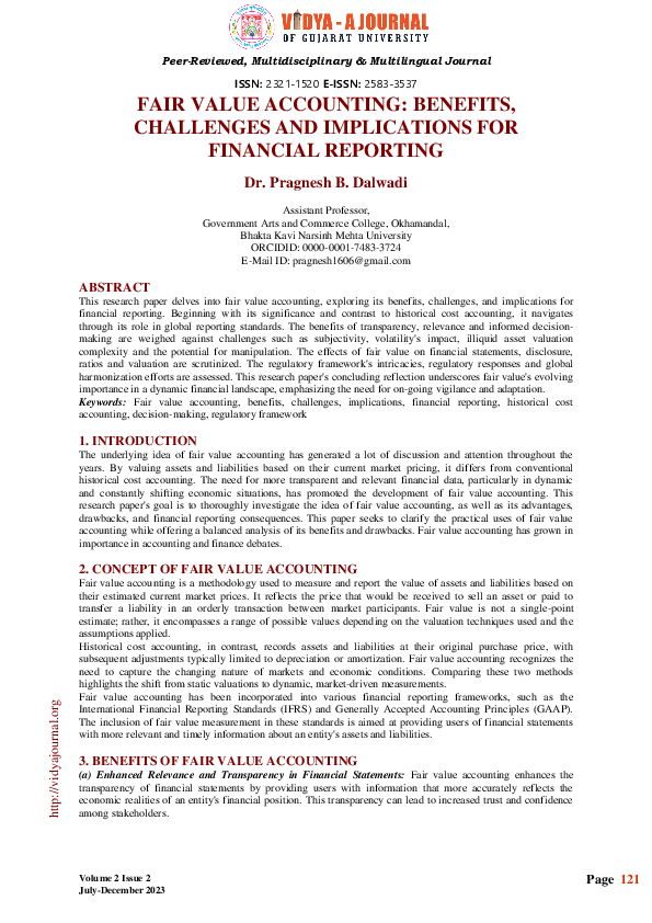 (PDF) Fair Value Accounting: Benefits, Challenges and Implications for ...