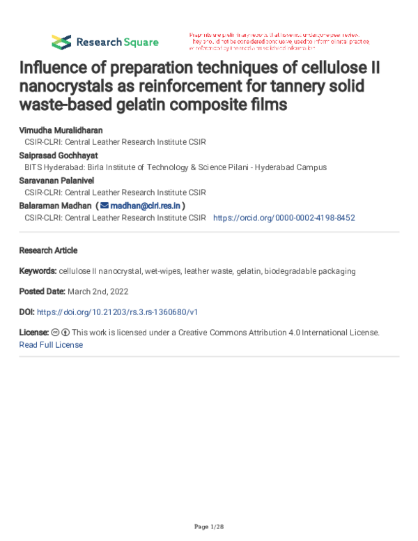 (PDF) Influence of preparation techniques of cellulose II nanocrystals ...