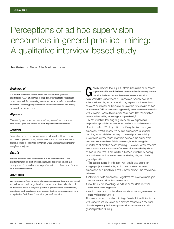(PDF) Perceptions of ad hoc supervision encounters in general practice ...