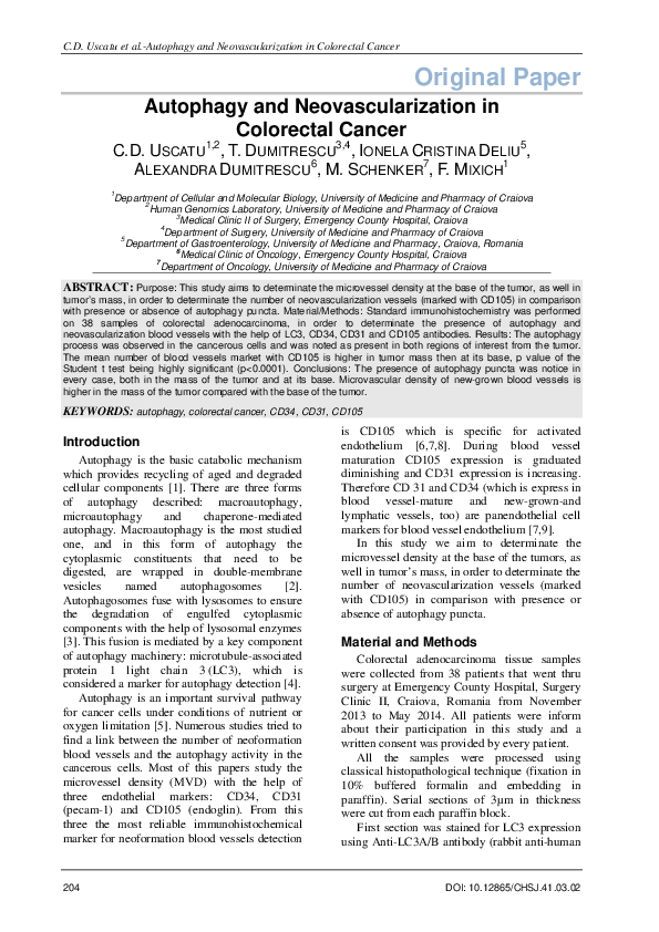 (PDF) Autophagy and Neovascularization in Colorectal Cancer