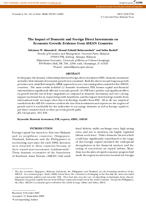 (PDF) The Impact of Domestic and Foreign Direct Investments on Economic ...