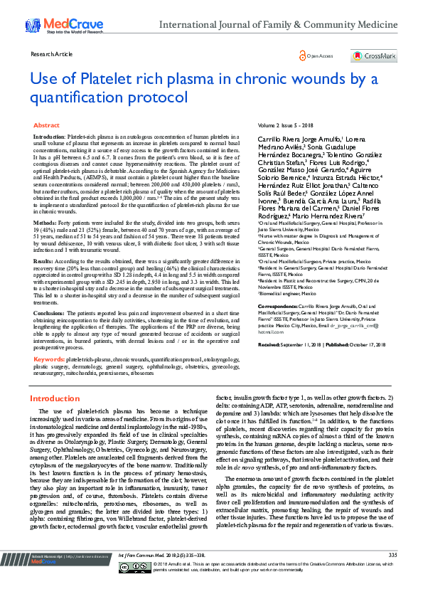 (PDF) Use of Platelet rich plasma in chronic wounds by a quantification ...