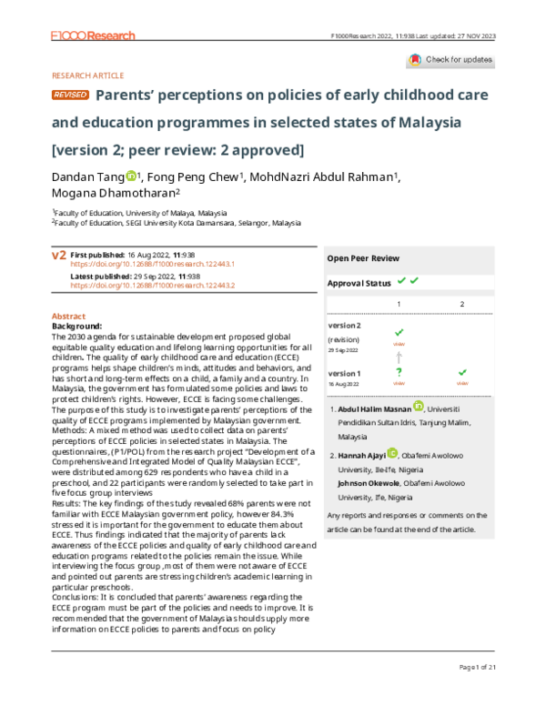 (PDF) Parents’ perceptions on policies of early childhood care and ...