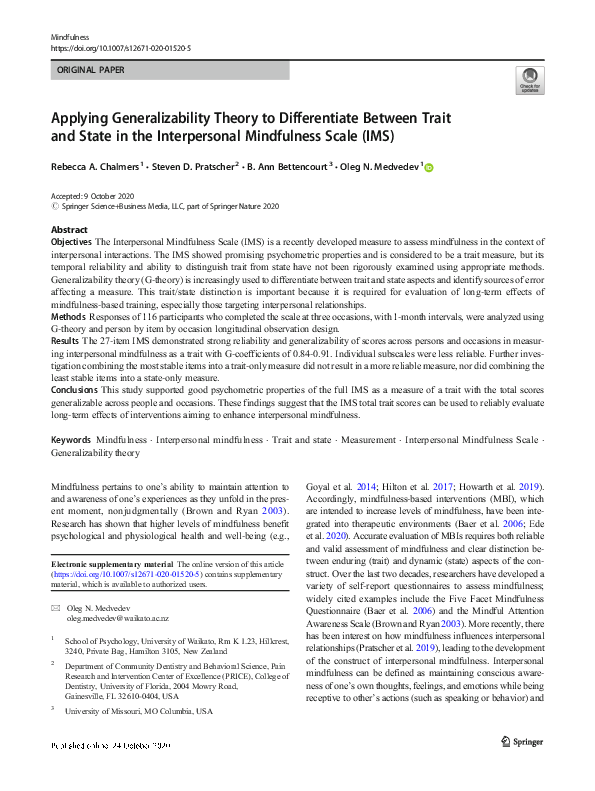 (PDF) Applying Generalizability Theory to Differentiate Between Trait ...