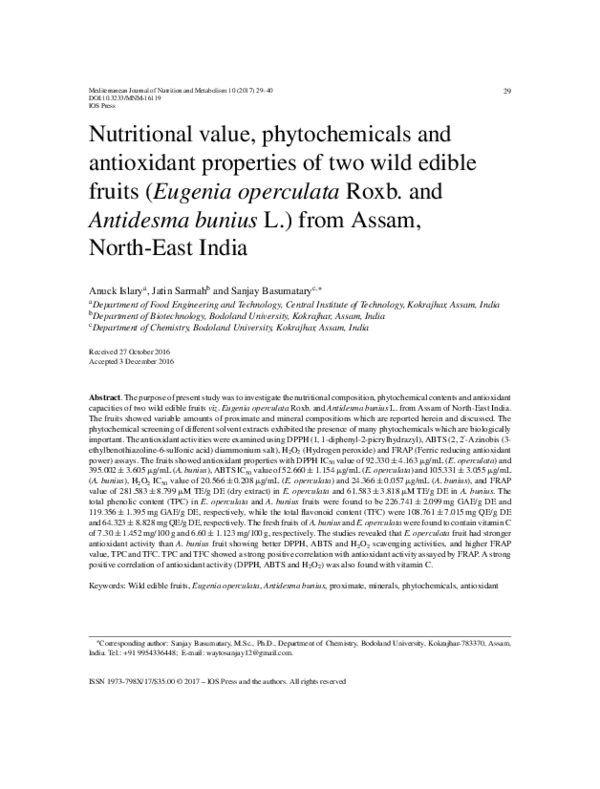 (PDF) Nutritional value, phytochemicals and antioxidant properties of ...