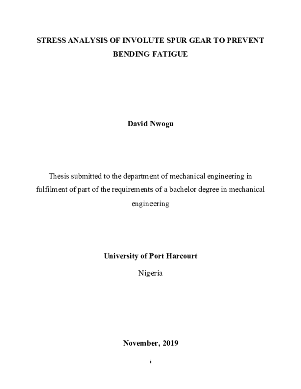 (DOC) Stress analysis of involute spur gear to prevent bending fatigue ...