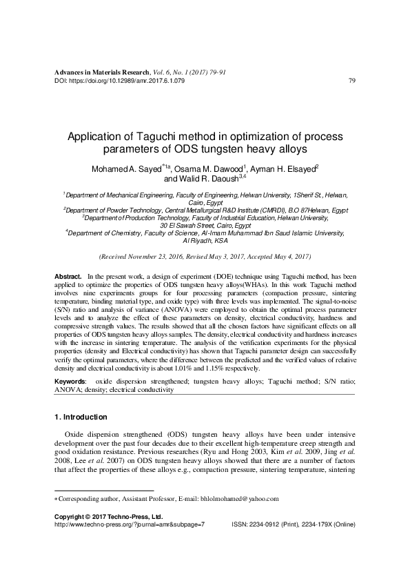 (PDF) Application of Taguchi method in optimization of process ...