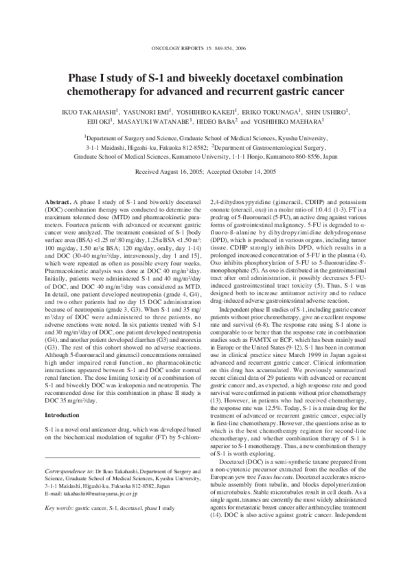 (PDF) Phase I study of S-1 and biweekly docetaxel combination ...