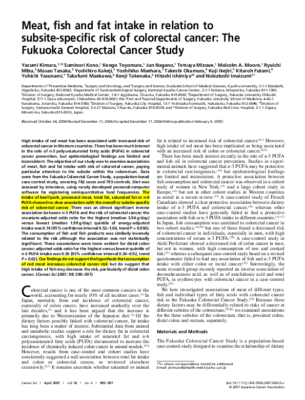 (PDF) Meat, fish and fat intake in relation to subsite‐specific risk of ...