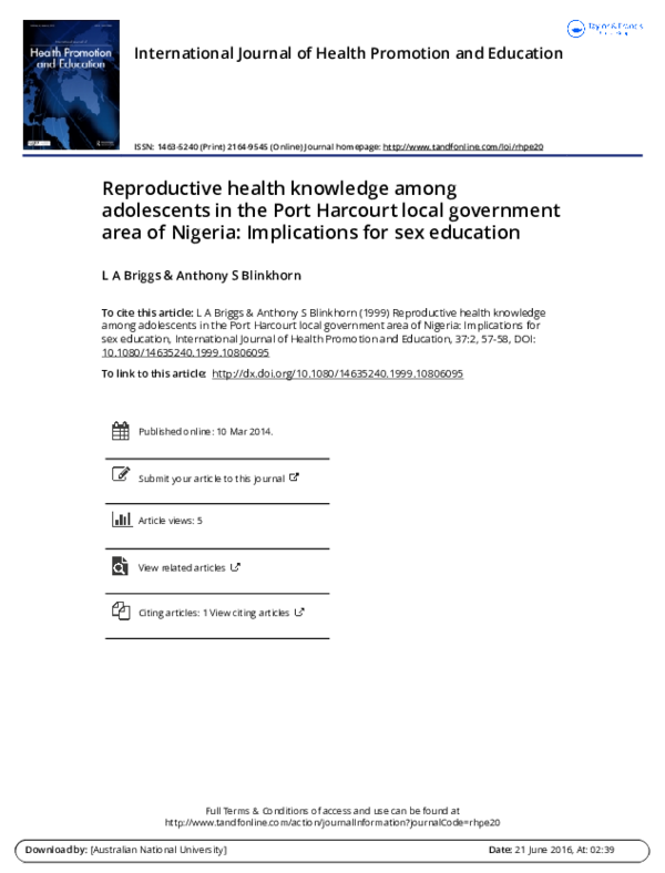 (PDF) Reproductive Health Knowledge among Adolescents in Indonesia: The ...