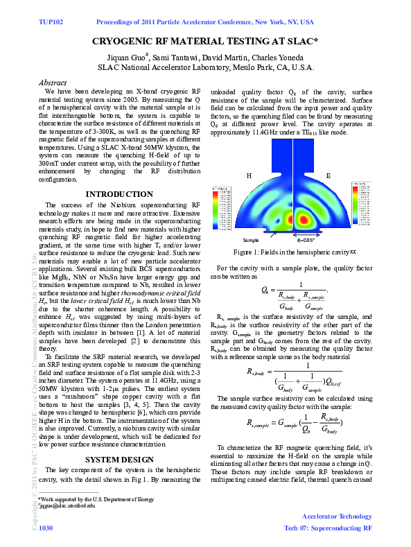 (PDF) Cryogenic RF Material Testing at Slac