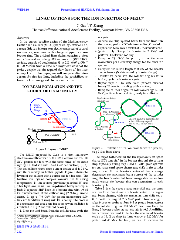 (PDF) Linac Options for the Ion Injector of MEIC