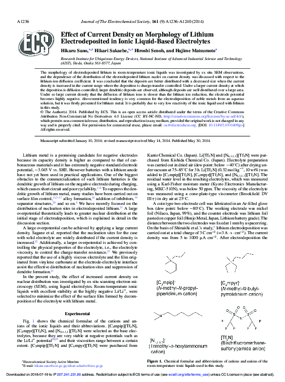 (PDF) Effect of Current Density on Morphology of Lithium ...