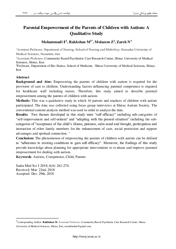 (PDF) Parental Empowerment of the Parents of Children with Autism: A ...