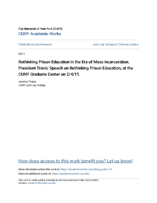 (PDF) Rethinking Prison Education in the Era of Mass Incarceration ...