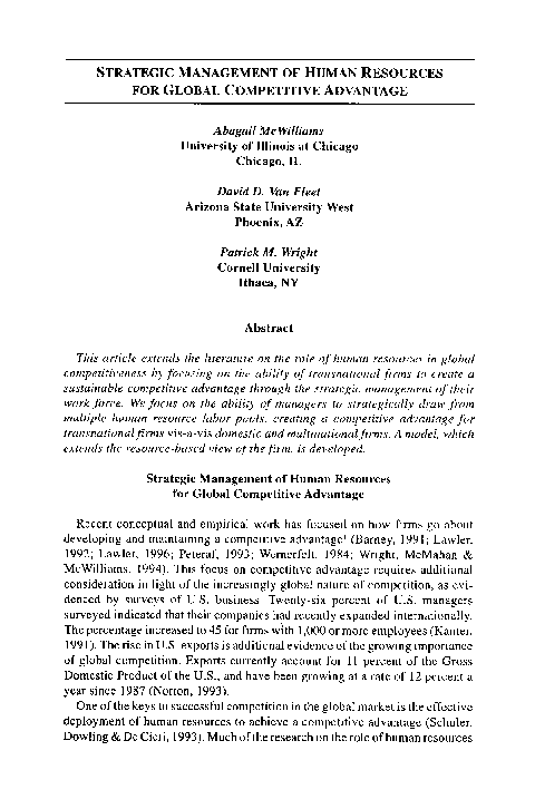 (PDF) Strategic Management of Human Resources For Global Competitive ...