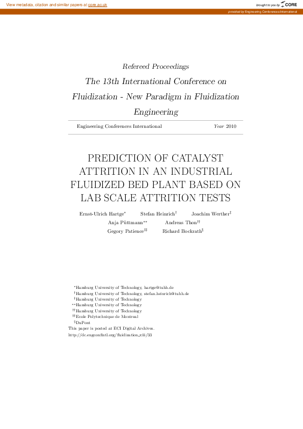 (PDF) Prediction of Catalyst Attrition in an Industrial Fluidized Bed ...