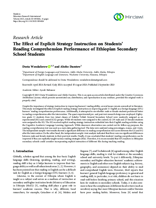 (PDF) The Effect of Explicit Strategy Instruction on Students’ Reading ...