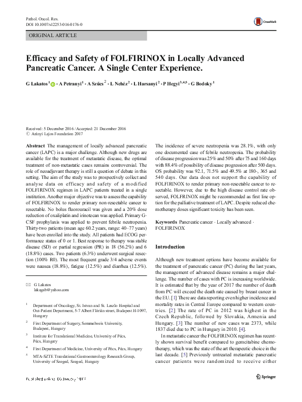 (PDF) Efficacy and Safety of FOLFIRINOX in Locally Advanced Pancreatic ...