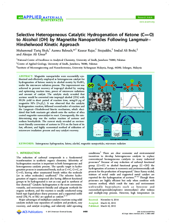 (PDF) Selective Heterogeneous Catalytic Hydrogenation of Ketone (C═O ...