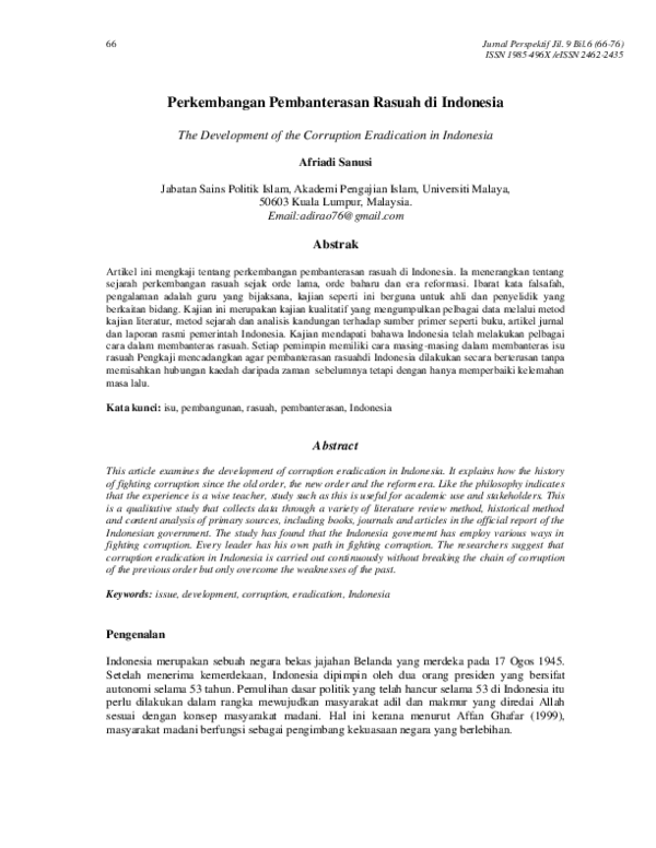 (PDF) Perkembangan Pembanterasan Rasuah di Indonesia The Development of ...