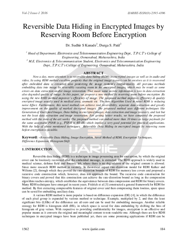 (PDF) Reversible Data Hiding in Encrypted Images by Reserving Room ...
