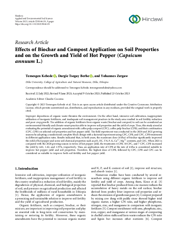 (PDF) Effects of Biochar and Compost Application on Soil Properties and ...