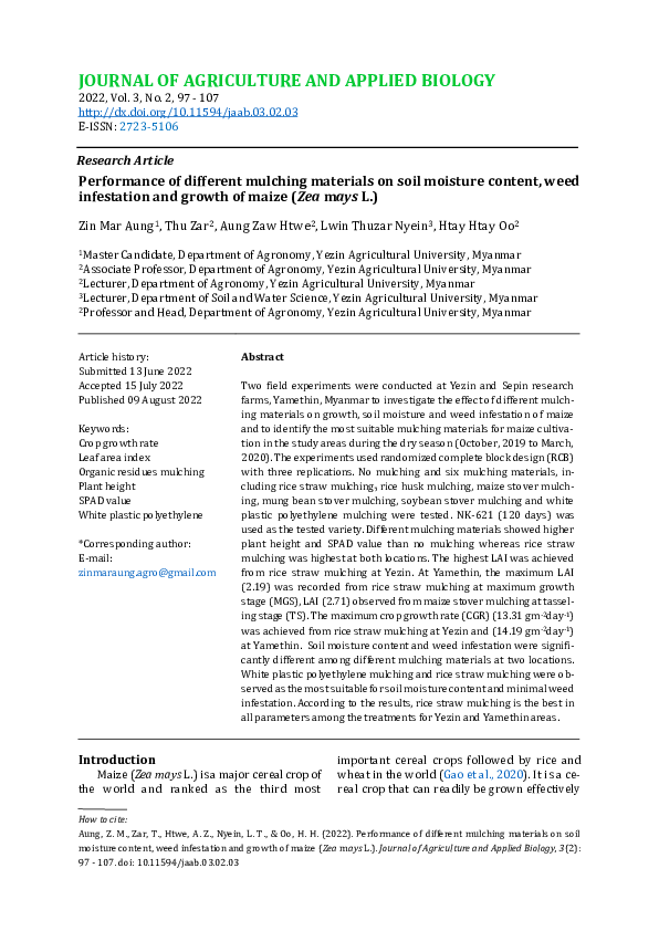 (PDF) Performance of different mulching materials on soil moisture ...