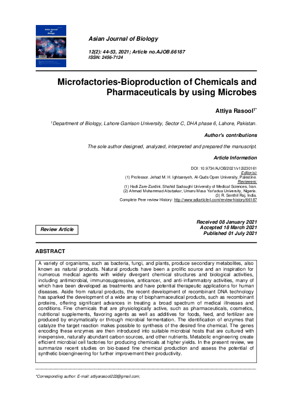 (PDF) Microfactories-Bioproduction of Chemicals and Pharmaceuticals by ...