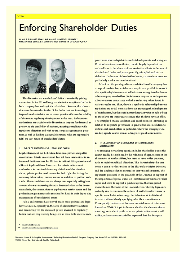 (PDF) Enforcing Shareholder Duties