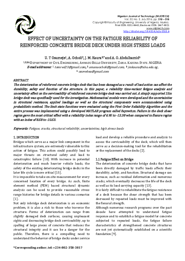 (PDF) Effect of Uncertainty on the Fatigue Reliability of Reinforced ...